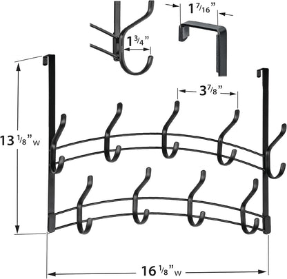 LYNK Professional® Home™ Over the Door Hooks - 9 Hook – Over the Door Coat Rack - Over the Door Hanger - Hanging Towels or Clothes - Bathroom, Bedroom, Laundry Room - Lifetime Ltd. Warranty, Black