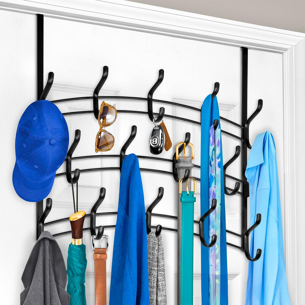 LYNK Professional® Home™ Over the Door Hooks - 9 Hook – Over the Door Coat Rack - Over the Door Hanger - Hanging Towels or Clothes - Bathroom, Bedroom, Laundry Room - Lifetime Ltd. Warranty, Black