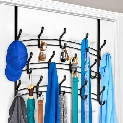 LYNK Professional® Home™ Over the Door Hooks - 9 Hook – Over the Door Coat Rack - Over the Door Hanger - Hanging Towels or Clothes - Bathroom, Bedroom, Laundry Room - Lifetime Ltd. Warranty, Black
