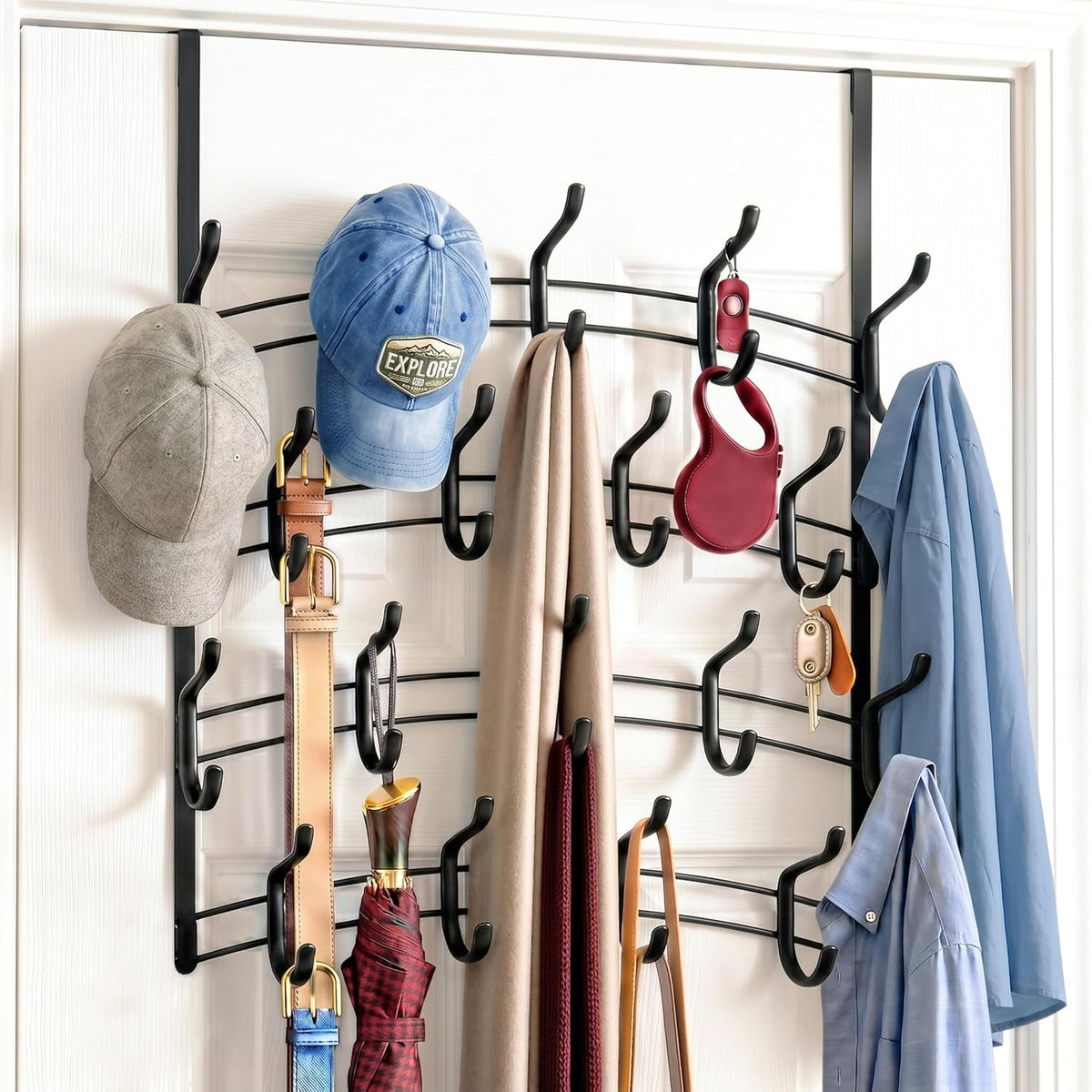 LYNK Professional® Home™ Over the Door Hooks - 9 Hook – Over the Door Coat Rack - Over the Door Hanger - Hanging Towels or Clothes - Bathroom, Bedroom, Laundry Room - Lifetime Ltd. Warranty, Black