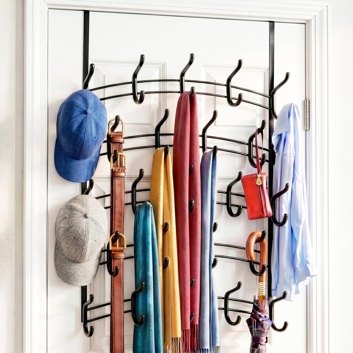 LYNK Professional® Home™ Over the Door Hooks - 9 Hook – Over the Door Coat Rack - Over the Door Hanger - Hanging Towels or Clothes - Bathroom, Bedroom, Laundry Room - Lifetime Ltd. Warranty, Black