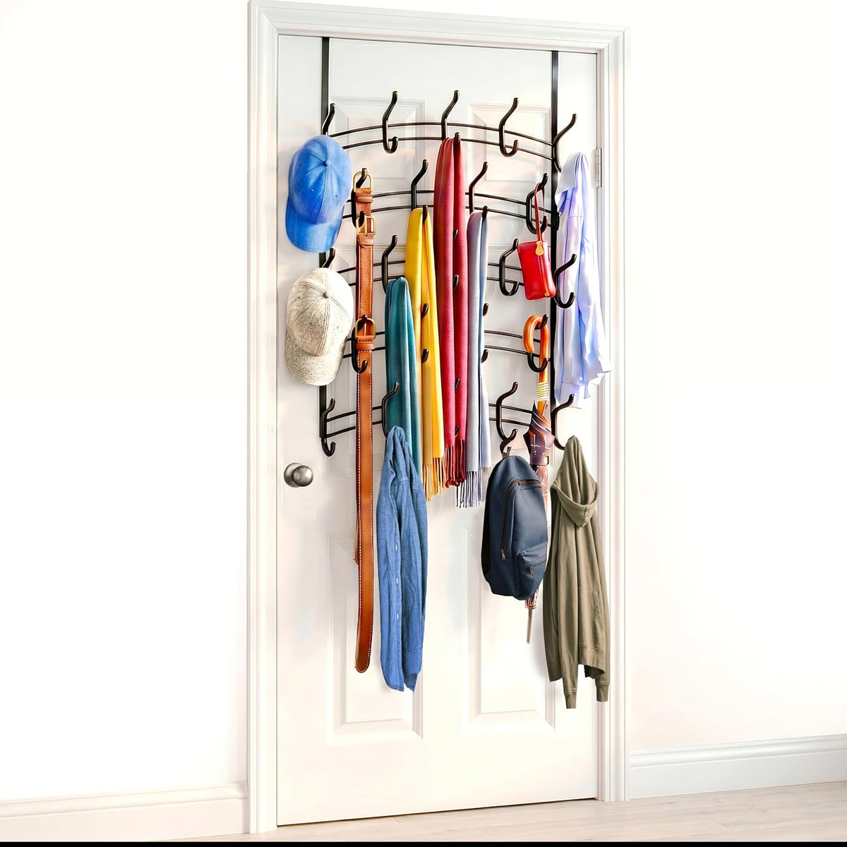 LYNK Professional® Home™ Over the Door Hooks - 9 Hook – Over the Door Coat Rack - Over the Door Hanger - Hanging Towels or Clothes - Bathroom, Bedroom, Laundry Room - Lifetime Ltd. Warranty, Black