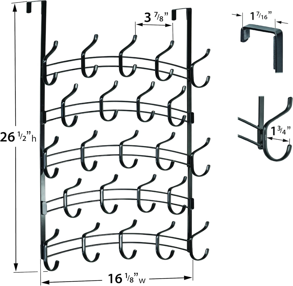 LYNK Professional® Home™ Over the Door Hooks - 9 Hook – Over the Door Coat Rack - Over the Door Hanger - Hanging Towels or Clothes - Bathroom, Bedroom, Laundry Room - Lifetime Ltd. Warranty, Black