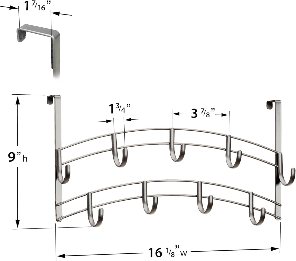 LYNK Professional® Home™ Over the Door Hooks - 9 Hook – Over the Door Coat Rack - Over the Door Hanger - Hanging Towels or Clothes - Bathroom, Bedroom, Laundry Room - Lifetime Ltd. Warranty, Black