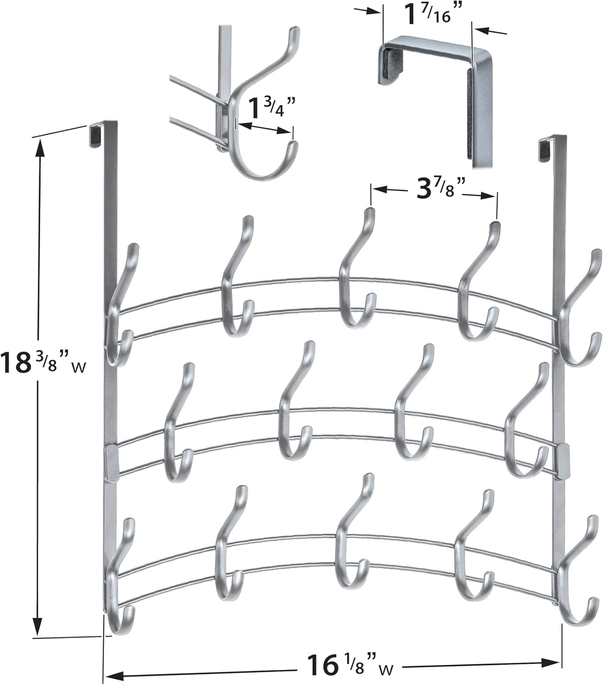 LYNK Professional® Home™ Over the Door Hooks - 9 Hook – Over the Door Coat Rack - Over the Door Hanger - Hanging Towels or Clothes - Bathroom, Bedroom, Laundry Room - Lifetime Ltd. Warranty, Black
