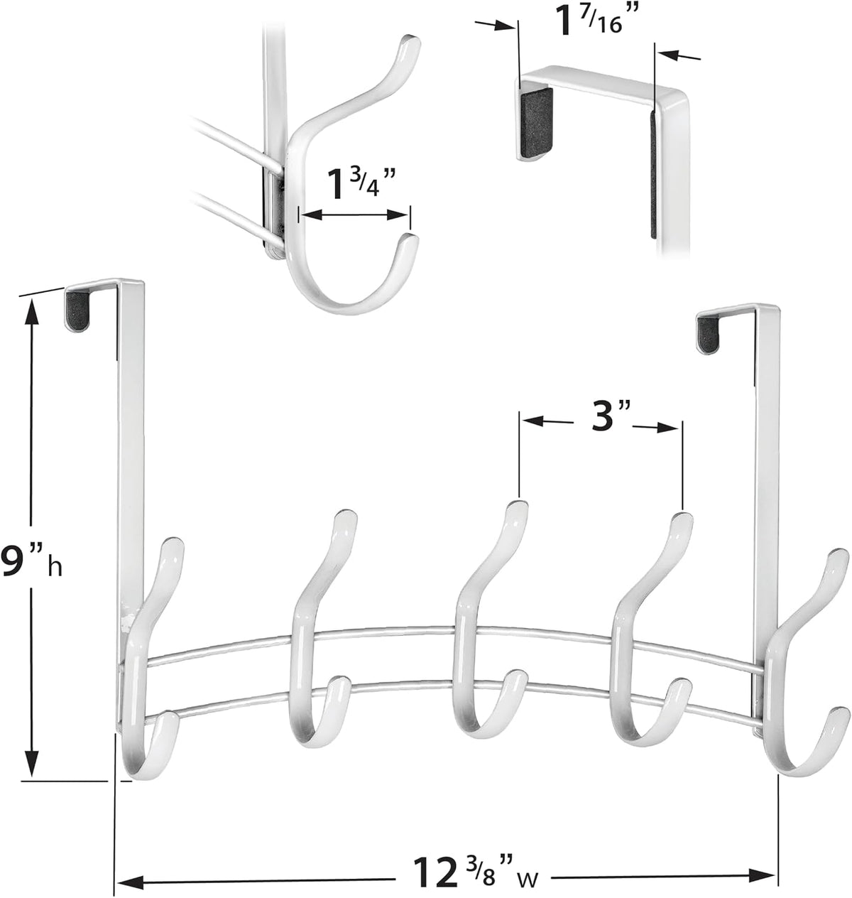 LYNK Professional® Home™ Over the Door Hooks - 9 Hook – Over the Door Coat Rack - Over the Door Hanger - Hanging Towels or Clothes - Bathroom, Bedroom, Laundry Room - Lifetime Ltd. Warranty, Black