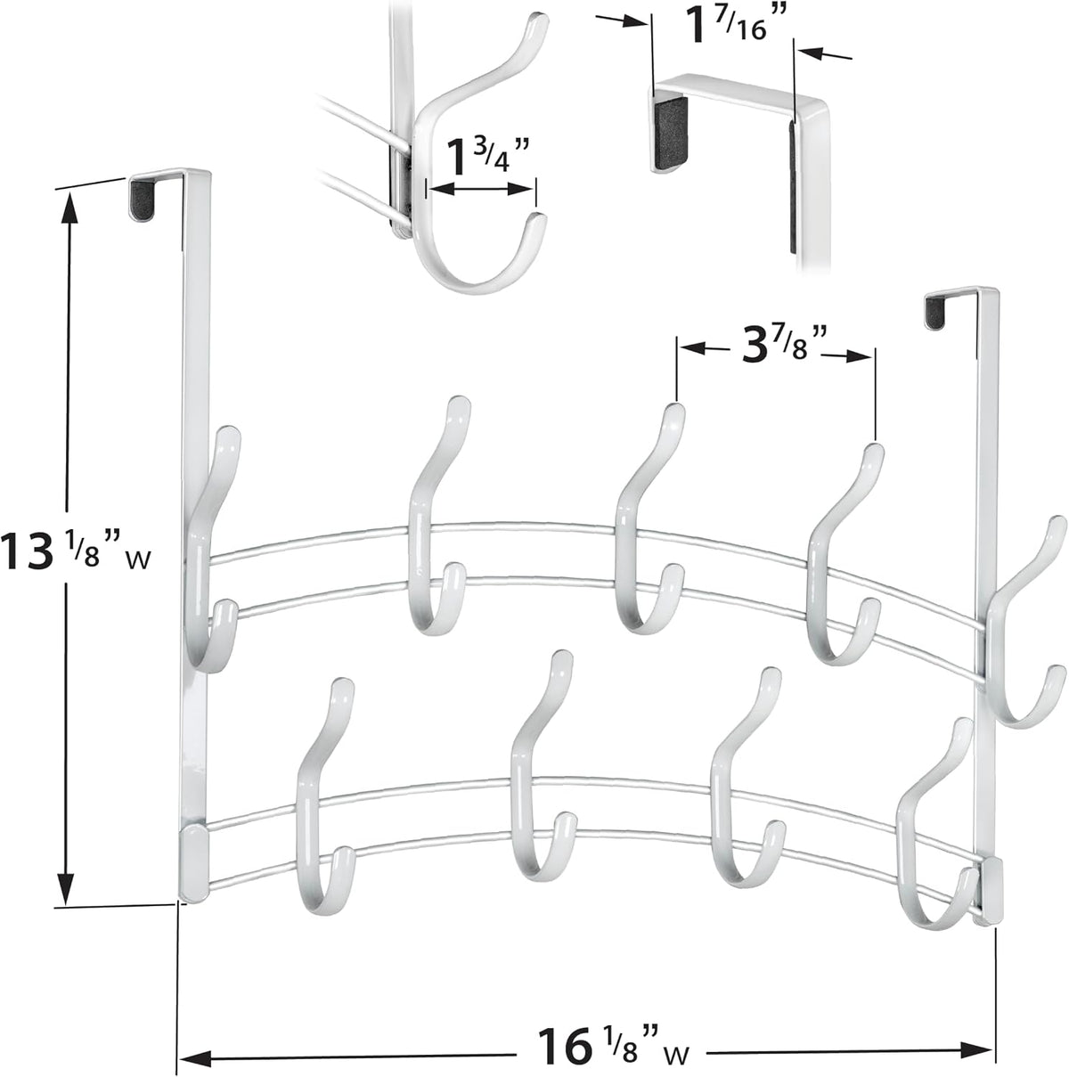 LYNK Professional® Home™ Over the Door Hooks - 9 Hook – Over the Door Coat Rack - Over the Door Hanger - Hanging Towels or Clothes - Bathroom, Bedroom, Laundry Room - Lifetime Ltd. Warranty, Black