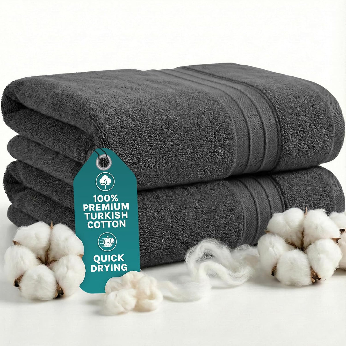 Luxury Bath Towels Extra Large Fluffy Set of 2 Plush Hotel Towel for Bathroom Luxury Made from Soft Superior Turkish Cotton, Thick, Absorbent, Easy Dry, Durable (Green - 30x56)