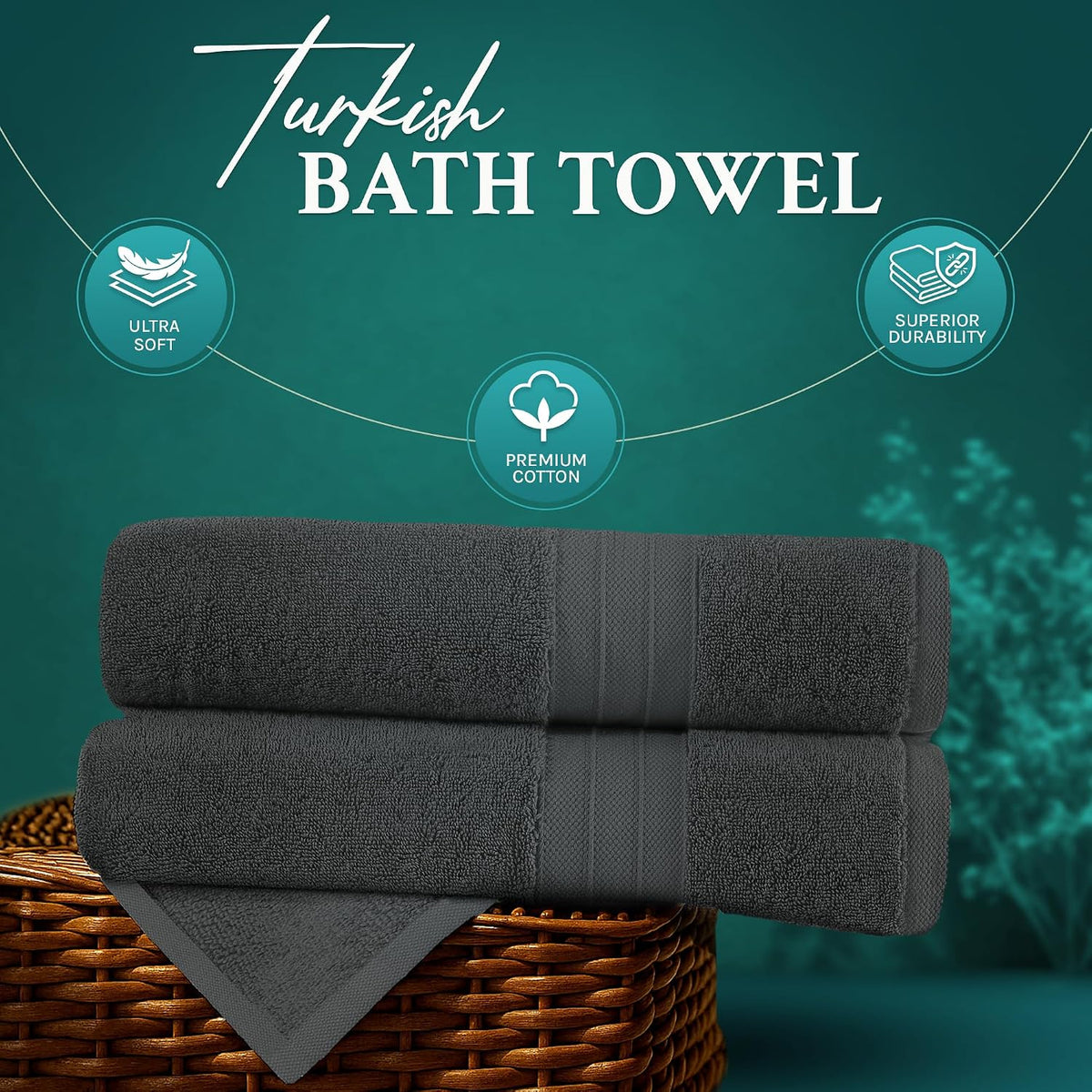 Luxury Bath Towels Extra Large Fluffy Set of 2 Plush Hotel Towel for Bathroom Luxury Made from Soft Superior Turkish Cotton, Thick, Absorbent, Easy Dry, Durable (Green - 30x56)