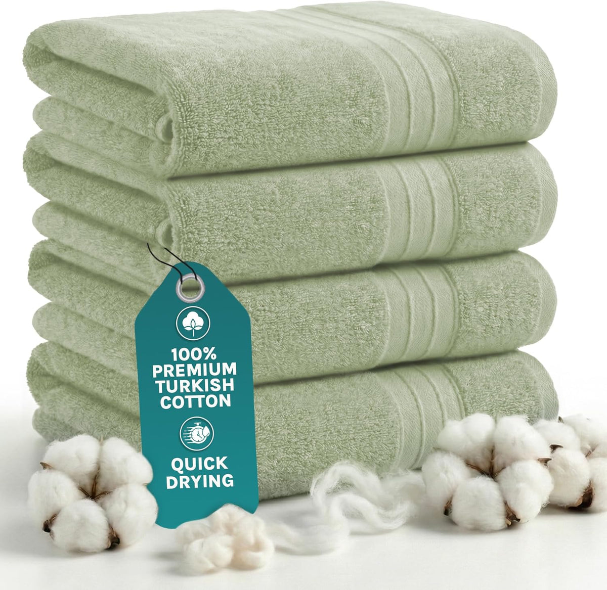 Luxury Bath Towels Extra Large Fluffy Set of 2 Plush Hotel Towel for Bathroom Luxury Made from Soft Superior Turkish Cotton, Thick, Absorbent, Easy Dry, Durable (Green - 30x56)