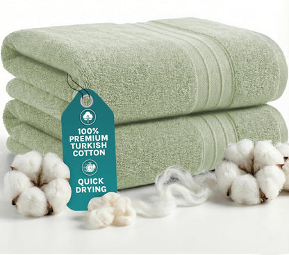 Luxury Bath Towels Extra Large Fluffy Set of 2 Plush Hotel Towel for Bathroom Luxury Made from Soft Superior Turkish Cotton, Thick, Absorbent, Easy Dry, Durable (Green - 30x56)