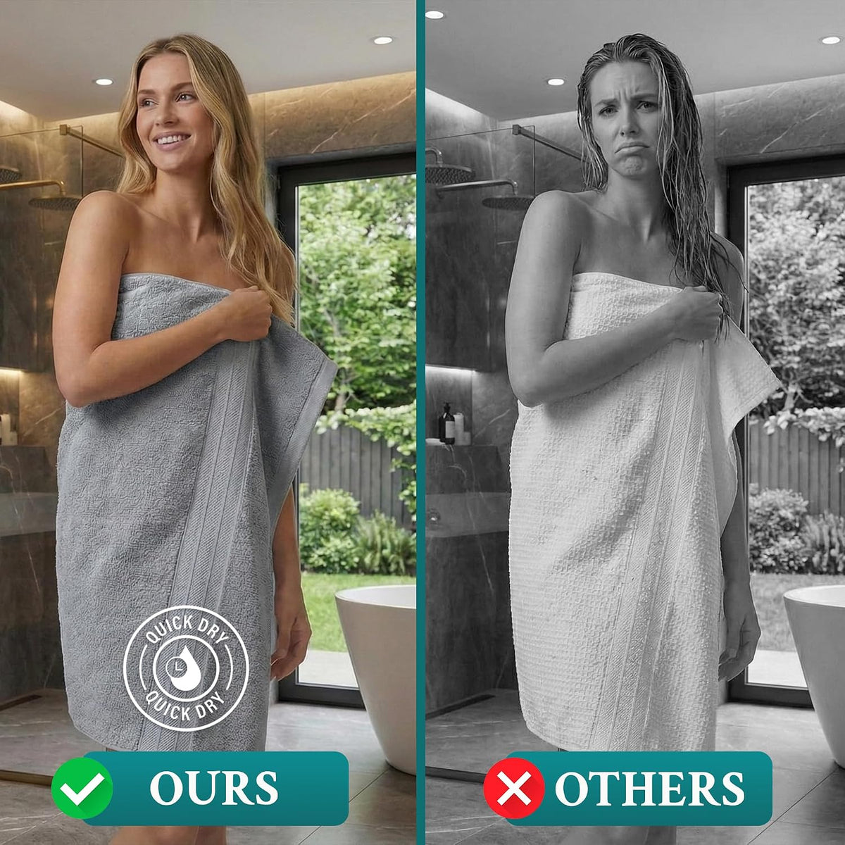 Luxury Bath Towels Extra Large Fluffy Set of 2 Plush Hotel Towel for Bathroom Luxury Made from Soft Superior Turkish Cotton, Thick, Absorbent, Easy Dry, Durable (Green - 30x56)