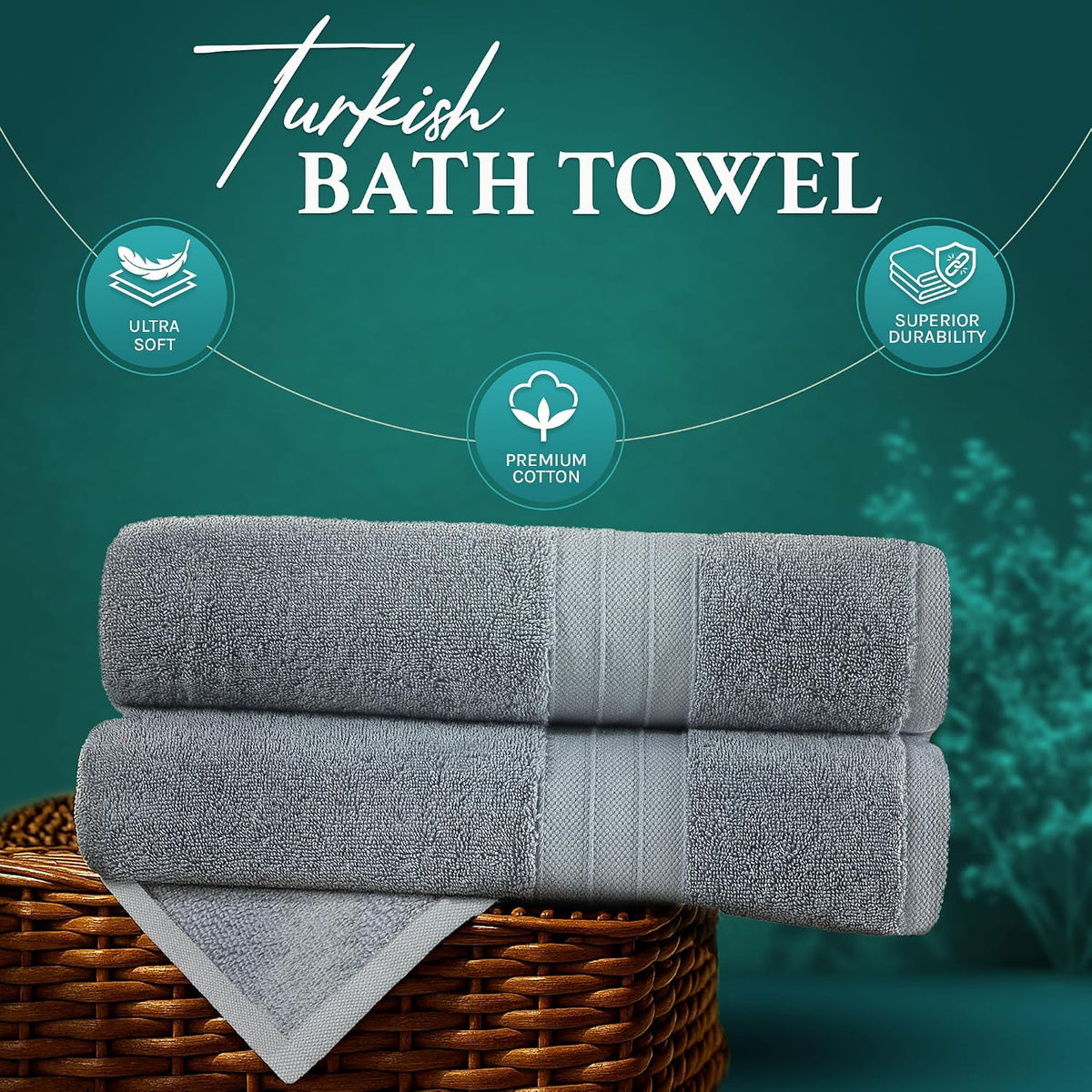 Luxury Bath Towels Extra Large Fluffy Set of 2 Plush Hotel Towel for Bathroom Luxury Made from Soft Superior Turkish Cotton, Thick, Absorbent, Easy Dry, Durable (Green - 30x56)