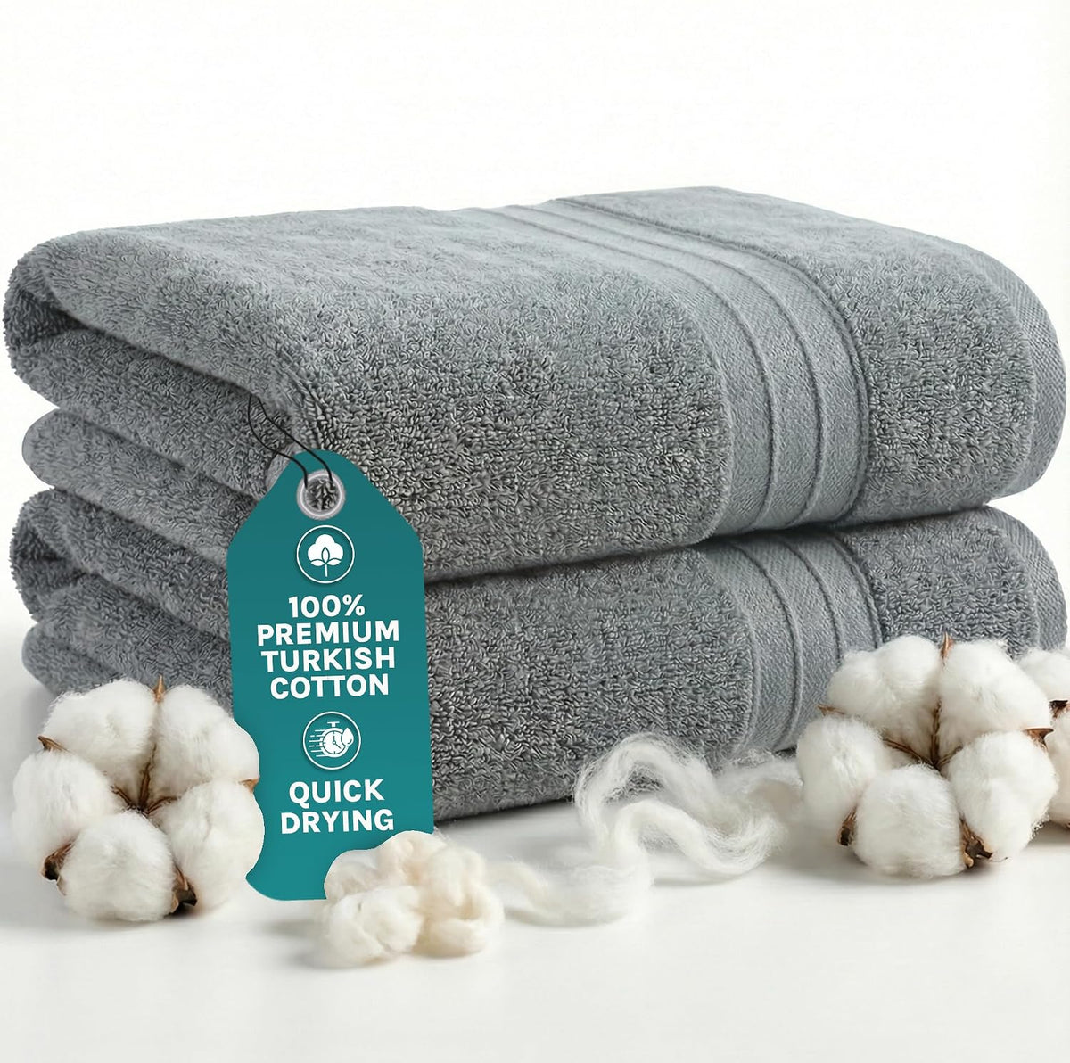 Luxury Bath Towels Extra Large Fluffy Set of 2 Plush Hotel Towel for Bathroom Luxury Made from Soft Superior Turkish Cotton, Thick, Absorbent, Easy Dry, Durable (Green - 30x56)