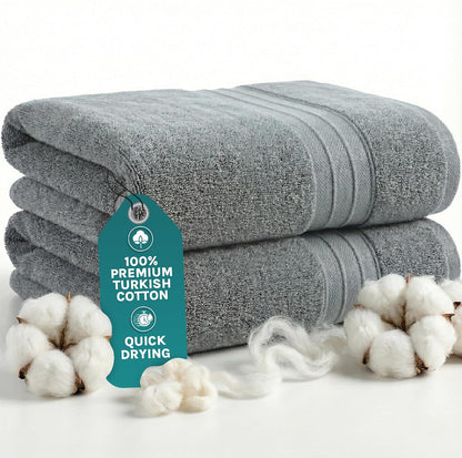 Luxury Bath Towels Extra Large Fluffy Set of 2 Plush Hotel Towel for Bathroom Luxury Made from Soft Superior Turkish Cotton, Thick, Absorbent, Easy Dry, Durable (Green - 30x56)