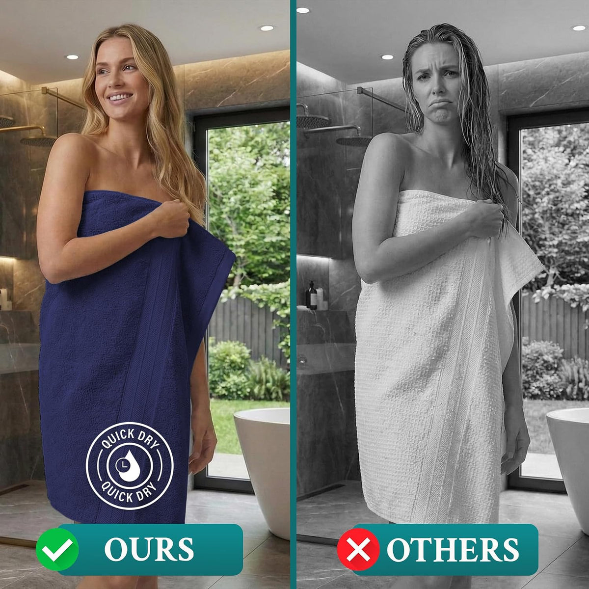 Luxury Bath Towels Extra Large Fluffy Set of 2 Plush Hotel Towel for Bathroom Luxury Made from Soft Superior Turkish Cotton, Thick, Absorbent, Easy Dry, Durable (Green - 30x56)