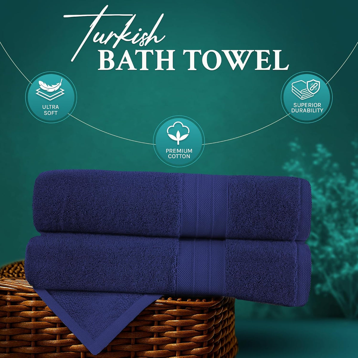 Luxury Bath Towels Extra Large Fluffy Set of 2 Plush Hotel Towel for Bathroom Luxury Made from Soft Superior Turkish Cotton, Thick, Absorbent, Easy Dry, Durable (Green - 30x56)