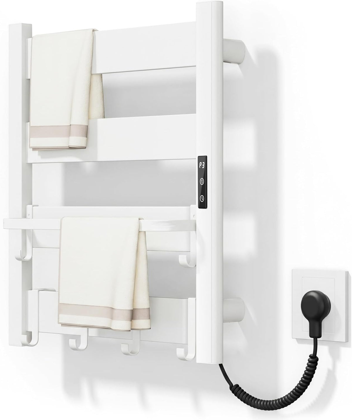 Wall Mounted Heated Towel Rack, 6-Bar Towel Warmer for Bathroom | PTC Fast Heating Up to 170°F in 6 Minutes, Adjustable Temperature 110–170°F, 2–12H Timer, Space Aluminum, Matte Black