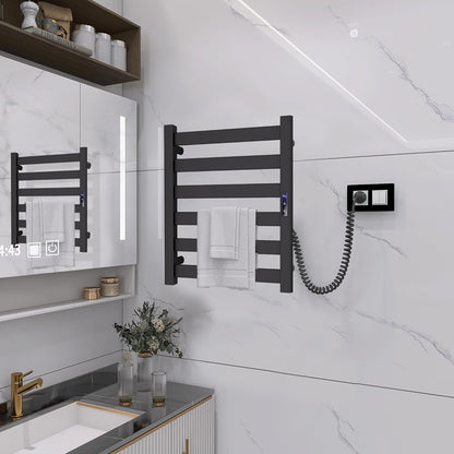 Wall Mounted Heated Towel Rack, 6-Bar Towel Warmer for Bathroom | PTC Fast Heating Up to 170°F in 6 Minutes, Adjustable Temperature 110–170°F, 2–12H Timer, Space Aluminum, Matte Black