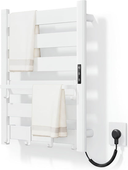Wall Mounted Heated Towel Rack, 6-Bar Towel Warmer for Bathroom | PTC Fast Heating Up to 170°F in 6 Minutes, Adjustable Temperature 110–170°F, 2–12H Timer, Space Aluminum, Matte Black