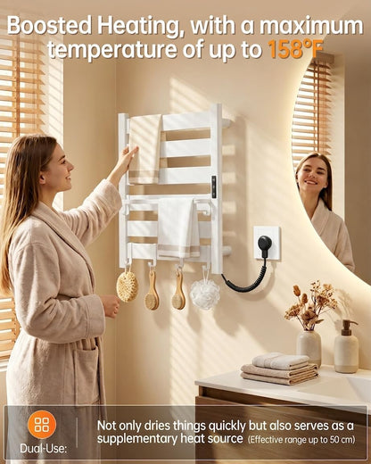 Wall Mounted Heated Towel Rack, 6-Bar Towel Warmer for Bathroom | PTC Fast Heating Up to 170°F in 6 Minutes, Adjustable Temperature 110–170°F, 2–12H Timer, Space Aluminum, Matte Black