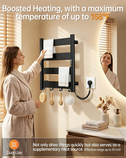 Wall Mounted Heated Towel Rack, 6-Bar Towel Warmer for Bathroom | PTC Fast Heating Up to 170°F in 6 Minutes, Adjustable Temperature 110–170°F, 2–12H Timer, Space Aluminum, Matte Black