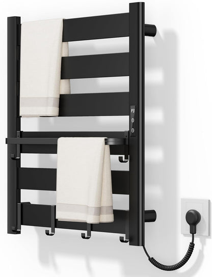 Wall Mounted Heated Towel Rack, 6-Bar Towel Warmer for Bathroom | PTC Fast Heating Up to 170°F in 6 Minutes, Adjustable Temperature 110–170°F, 2–12H Timer, Space Aluminum, Matte Black