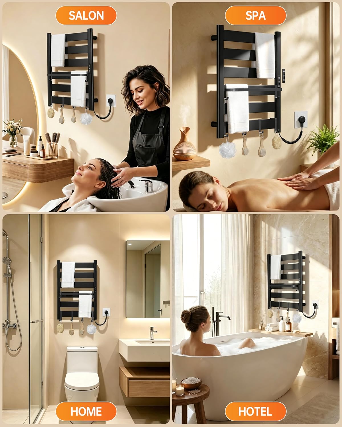 Wall Mounted Heated Towel Rack, 6-Bar Towel Warmer for Bathroom | PTC Fast Heating Up to 170°F in 6 Minutes, Adjustable Temperature 110–170°F, 2–12H Timer, Space Aluminum, Matte Black