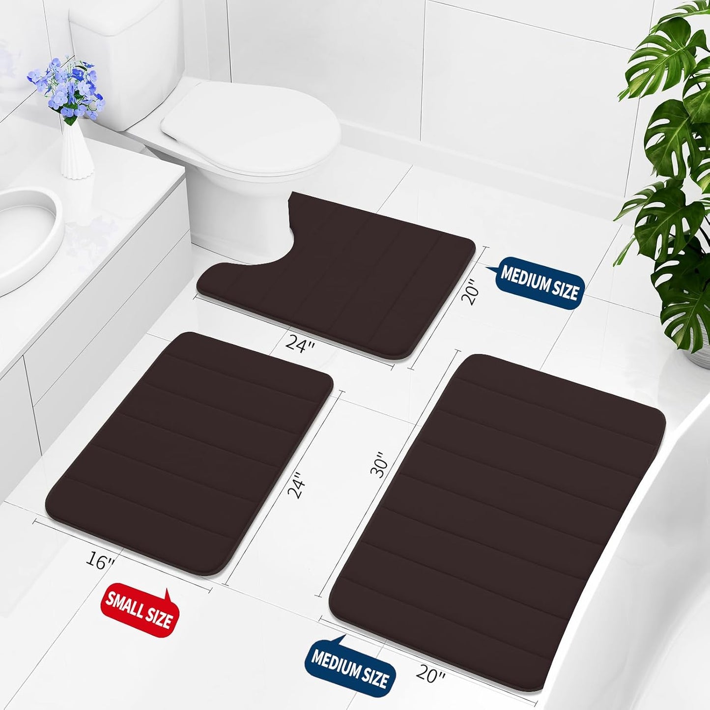 Memory Foam Bath Mat 24 x 16, Ultra Soft Absorbent Bathroom Rugs - Colors B