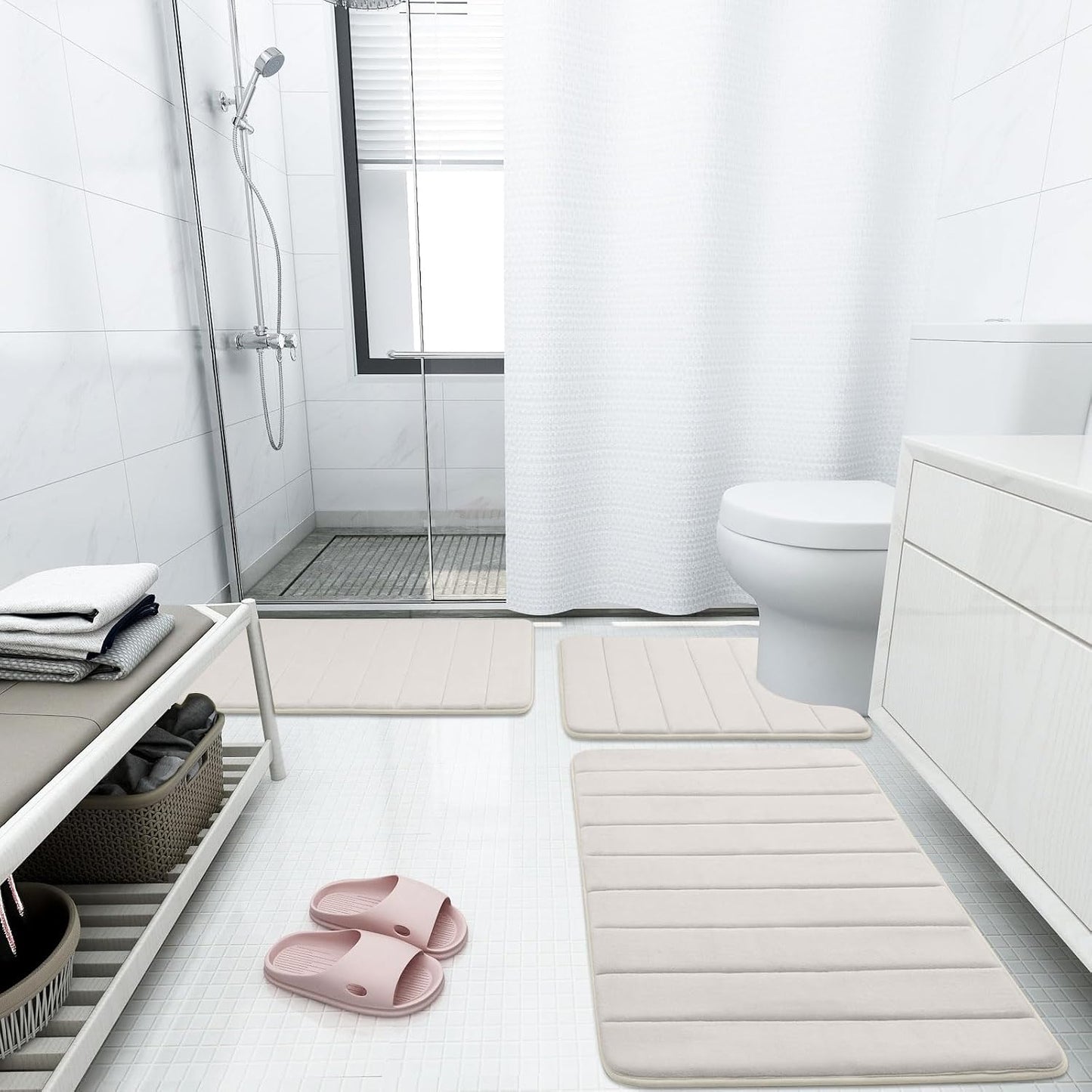 Memory Foam Bath Mat 24 x 16, Ultra Soft Absorbent Bathroom Rugs - Colors B