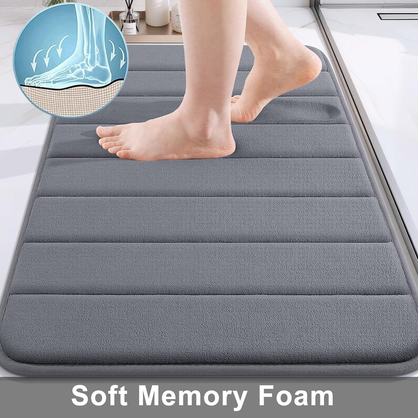 Memory Foam Bath Mat 24 x 16, Ultra Soft Absorbent Bathroom Rugs - Colors B