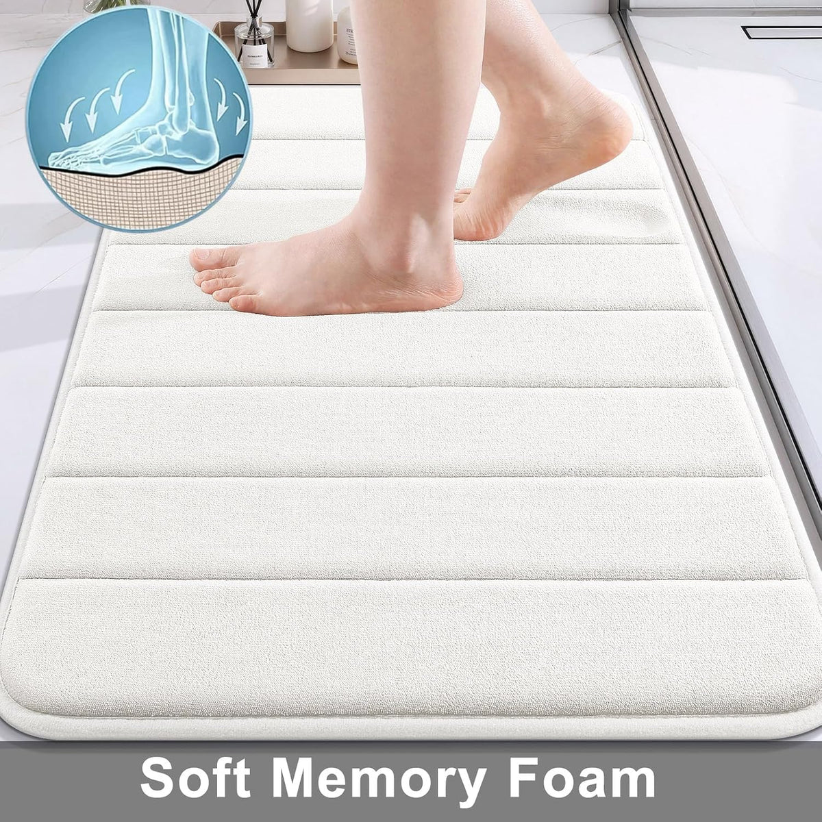 Memory Foam Bath Mat 24 x 16, Ultra Soft Absorbent Bathroom Rugs - Colors B