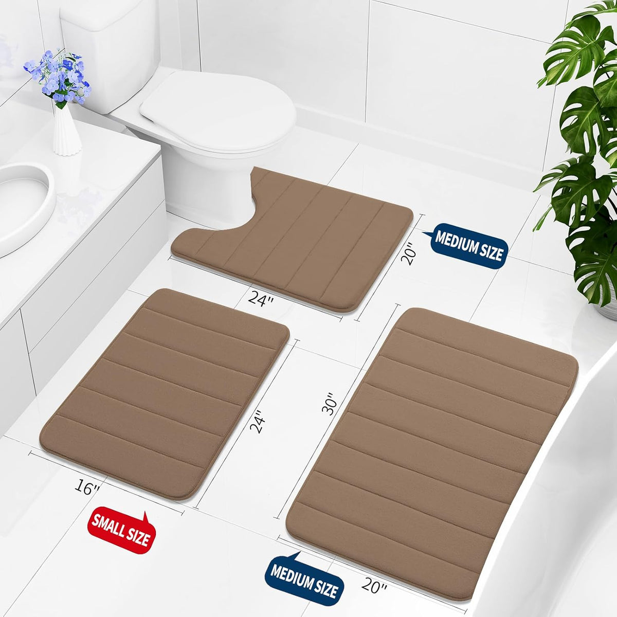 Memory Foam Bath Mat 24 x 16, Ultra Soft Absorbent Bathroom Rugs - Colors B