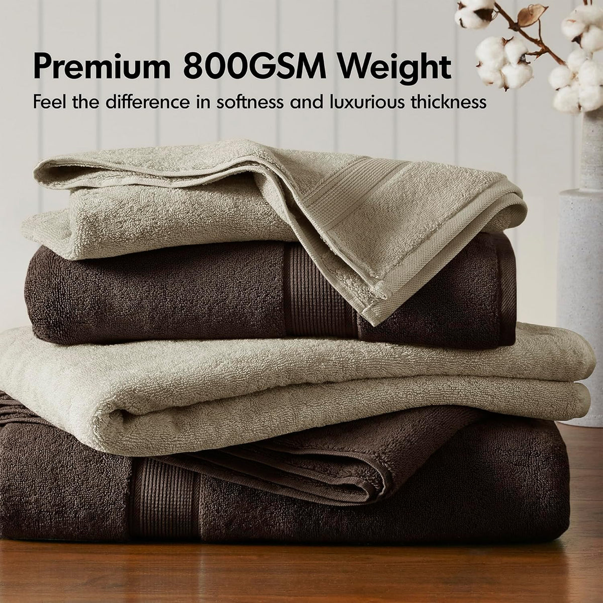 800GSM 100% Cotton Bathroom Bath Towel Set of 8, Grey | Long Staple, Highly Absorbent, Durable Hotel Spa Quality, Quick Dry, Double Stitched Hems, Lint Reducing, OEKO-TEX Certified - Colors B