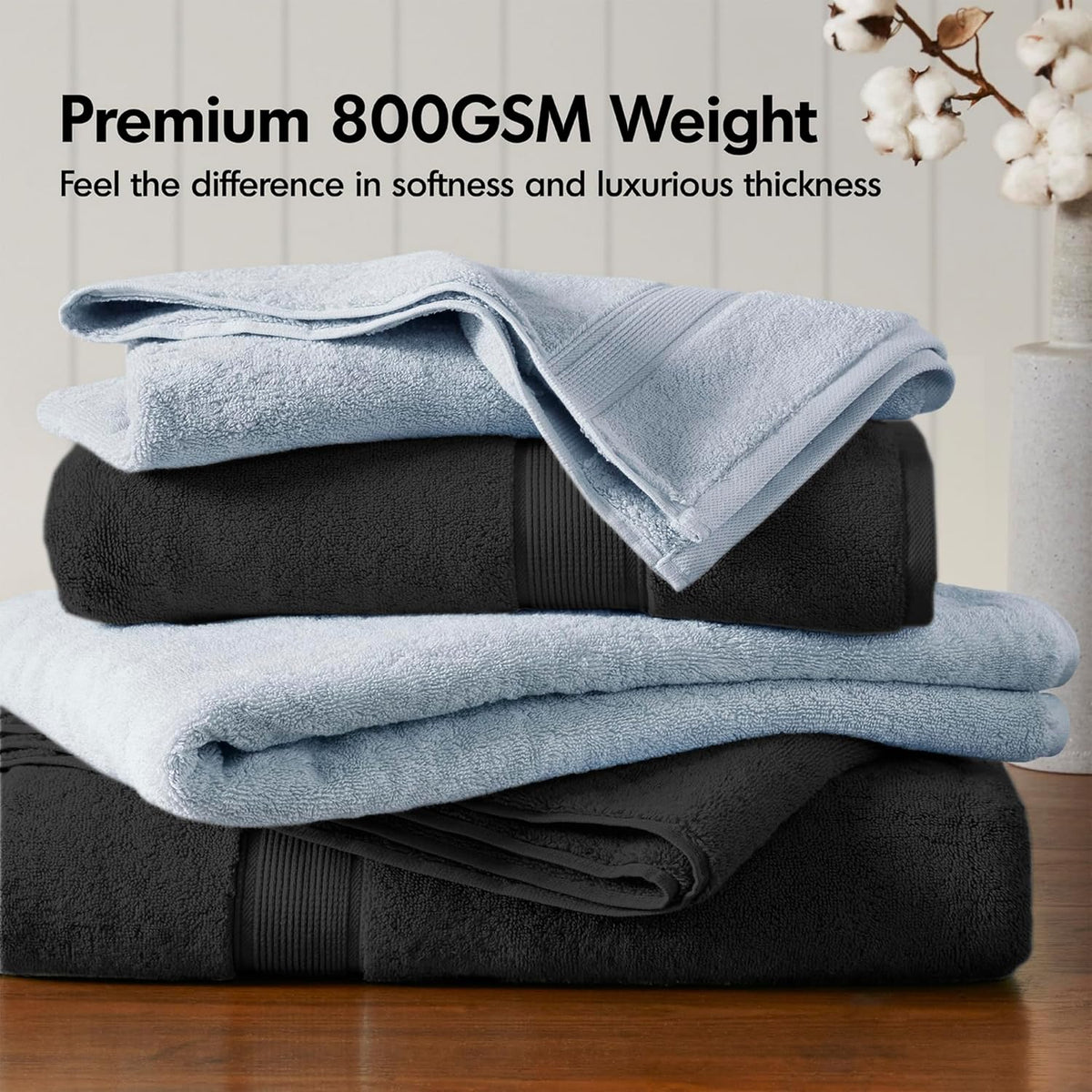 800GSM 100% Cotton Bathroom Bath Towel Set of 8, Grey | Long Staple, Highly Absorbent, Durable Hotel Spa Quality, Quick Dry, Double Stitched Hems, Lint Reducing, OEKO-TEX Certified - Colors B