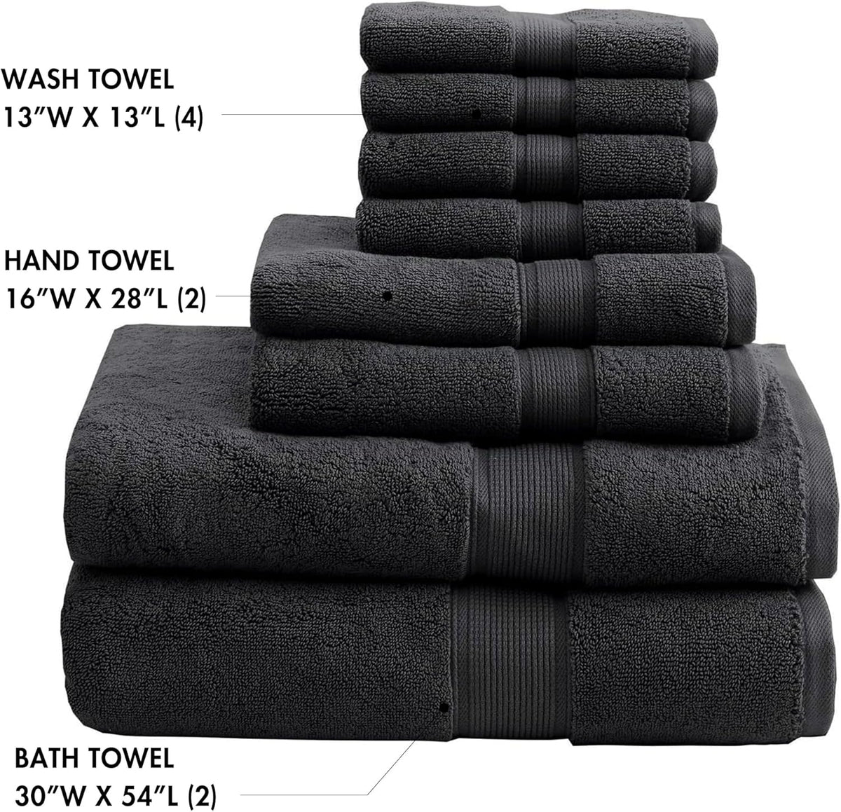 800GSM 100% Cotton Bathroom Bath Towel Set of 8, Grey | Long Staple, Highly Absorbent, Durable Hotel Spa Quality, Quick Dry, Double Stitched Hems, Lint Reducing, OEKO-TEX Certified - Colors B