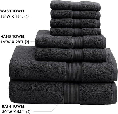 800GSM 100% Cotton Bathroom Bath Towel Set of 8, Grey | Long Staple, Highly Absorbent, Durable Hotel Spa Quality, Quick Dry, Double Stitched Hems, Lint Reducing, OEKO-TEX Certified - Colors B