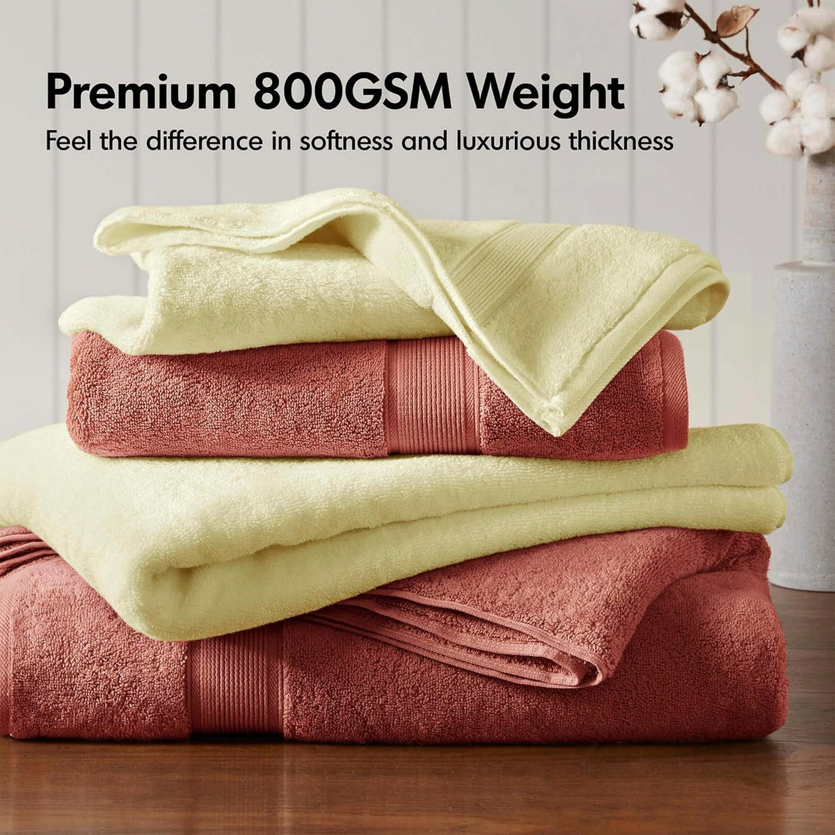800GSM 100% Cotton Bathroom Bath Towel Set of 8, Grey | Long Staple, Highly Absorbent, Durable Hotel Spa Quality, Quick Dry, Double Stitched Hems, Lint Reducing, OEKO-TEX Certified - Colors B
