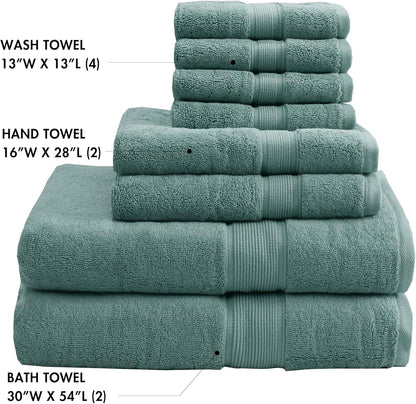 800GSM 100% Cotton Bathroom Bath Towel Set of 8, Grey | Long Staple, Highly Absorbent, Durable Hotel Spa Quality, Quick Dry, Double Stitched Hems, Lint Reducing, OEKO-TEX Certified - Colors B