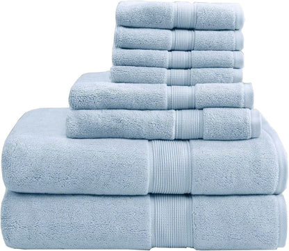 800GSM 100% Cotton Bathroom Bath Towel Set of 8, Grey | Long Staple, Highly Absorbent, Durable Hotel Spa Quality, Quick Dry, Double Stitched Hems, Lint Reducing, OEKO-TEX Certified - Colors B