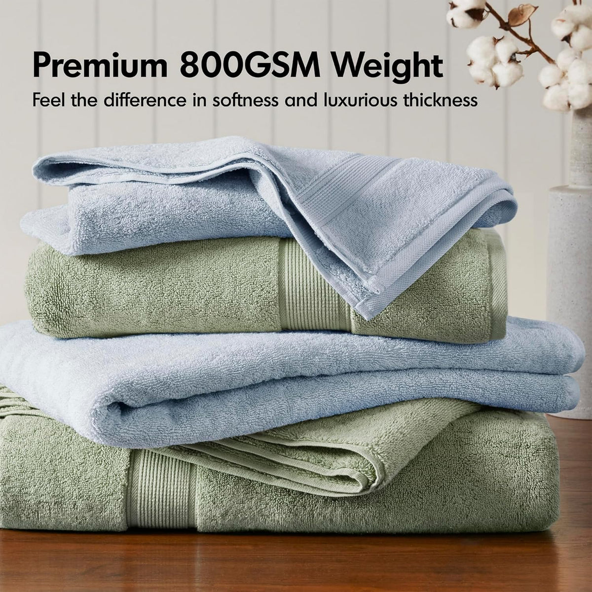 800GSM 100% Cotton Bathroom Bath Towel Set of 8, Grey | Long Staple, Highly Absorbent, Durable Hotel Spa Quality, Quick Dry, Double Stitched Hems, Lint Reducing, OEKO-TEX Certified - Colors B