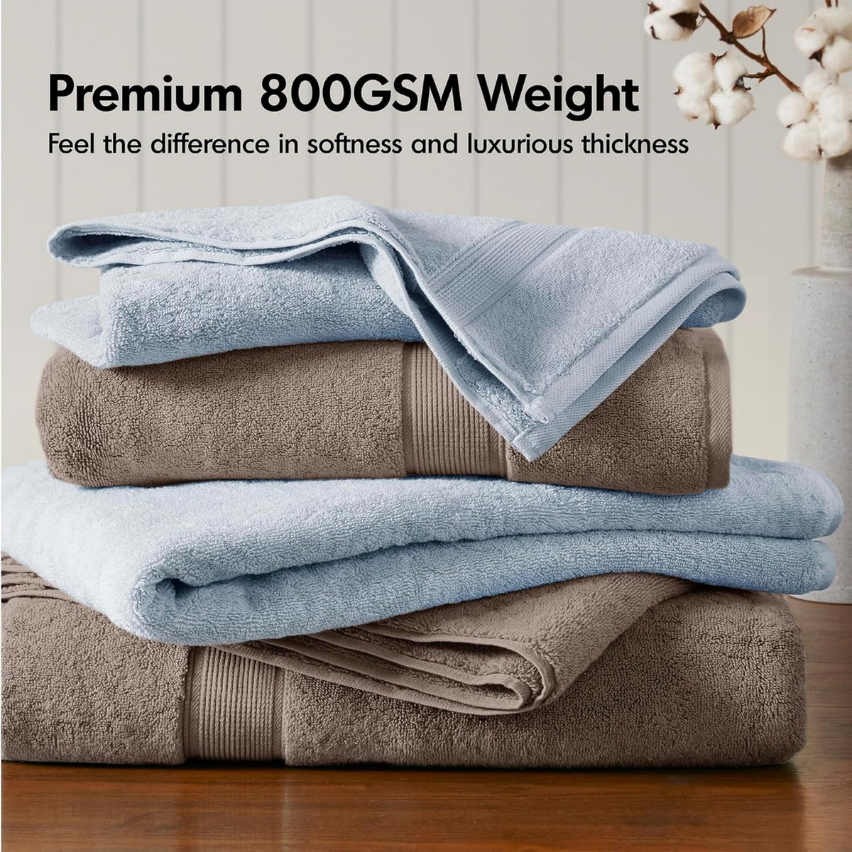 800GSM 100% Cotton Bathroom Bath Towel Set of 8, Grey | Long Staple, Highly Absorbent, Durable Hotel Spa Quality, Quick Dry, Double Stitched Hems, Lint Reducing, OEKO-TEX Certified - Colors B