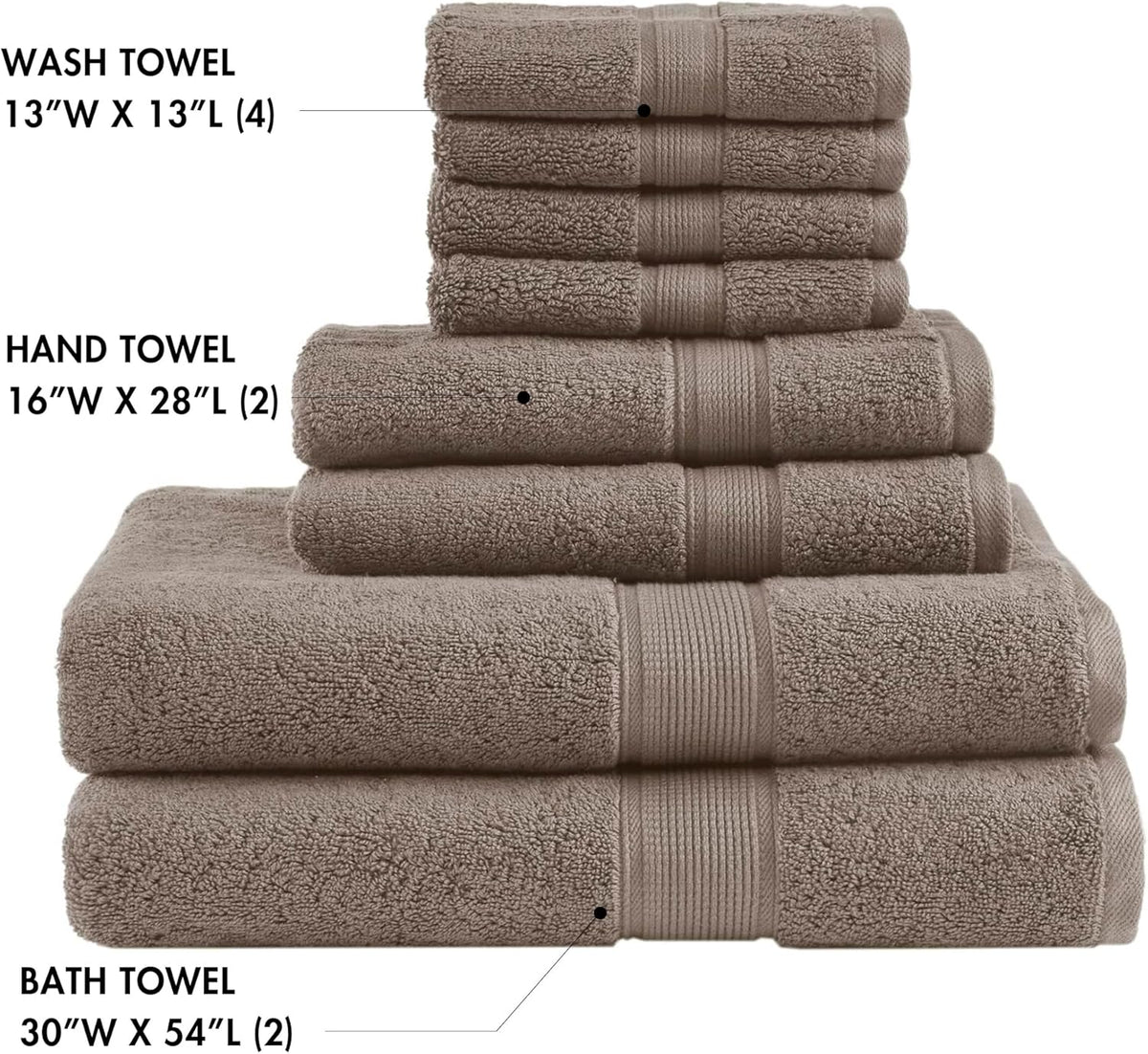 800GSM 100% Cotton Bathroom Bath Towel Set of 8, Grey | Long Staple, Highly Absorbent, Durable Hotel Spa Quality, Quick Dry, Double Stitched Hems, Lint Reducing, OEKO-TEX Certified - Colors B