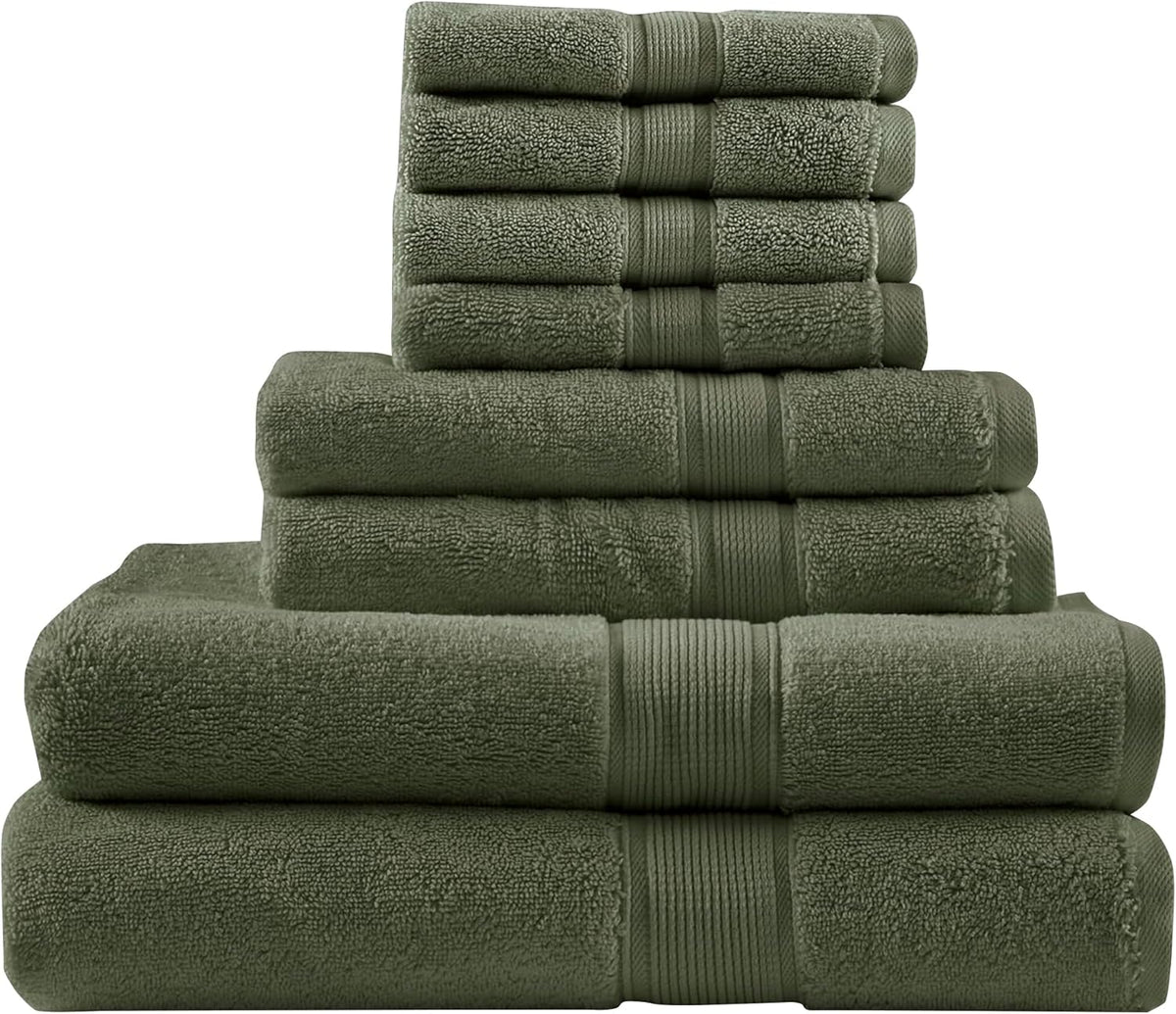 800GSM 100% Cotton Bathroom Bath Towel Set of 8, Grey | Long Staple, Highly Absorbent, Durable Hotel Spa Quality, Quick Dry, Double Stitched Hems, Lint Reducing, OEKO-TEX Certified - Colors B