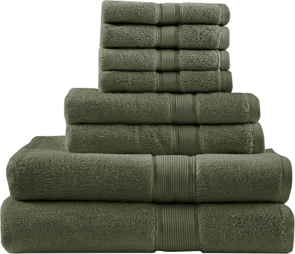 800GSM 100% Cotton Bathroom Bath Towel Set of 8, Grey | Long Staple, Highly Absorbent, Durable Hotel Spa Quality, Quick Dry, Double Stitched Hems, Lint Reducing, OEKO-TEX Certified - Colors B
