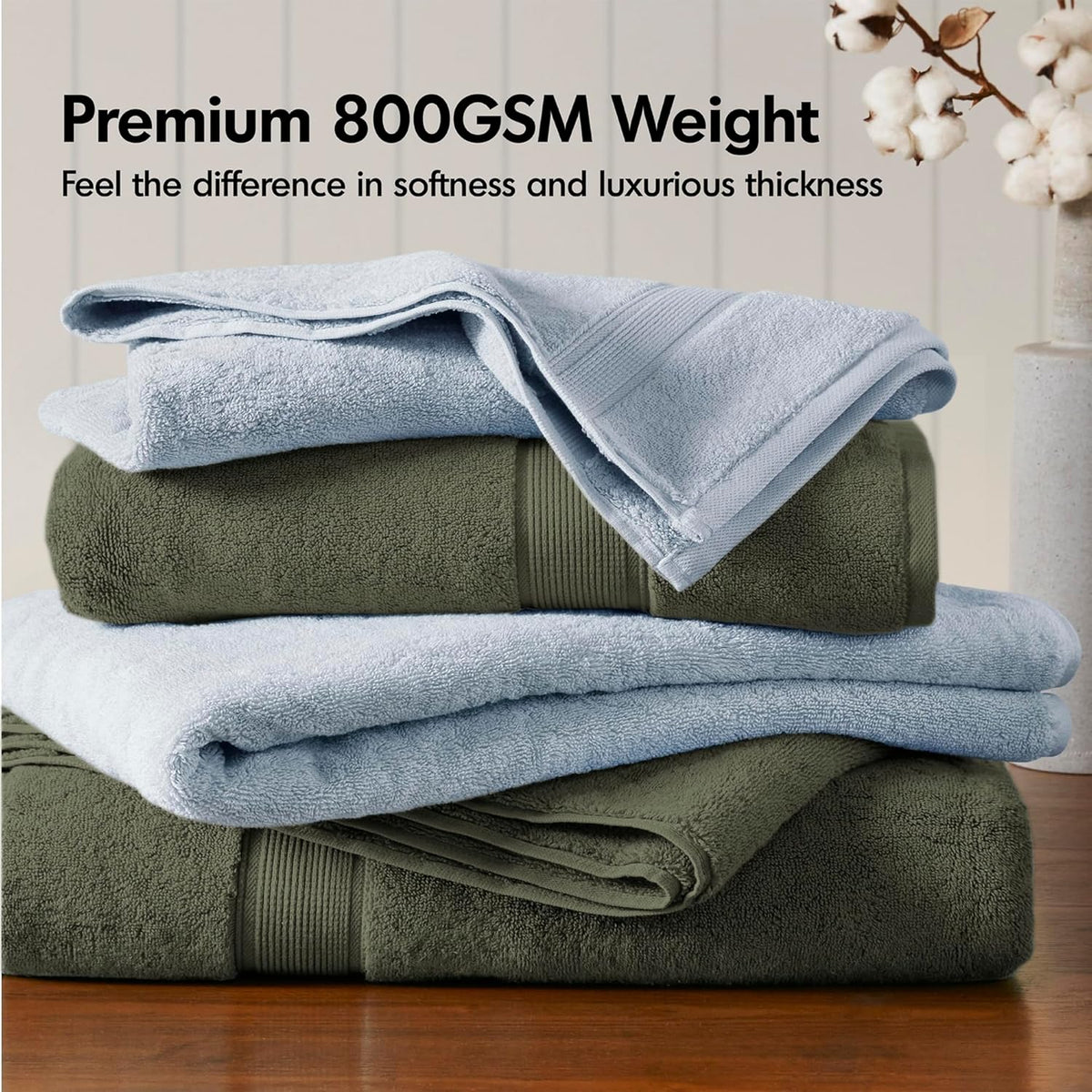 800GSM 100% Cotton Bathroom Bath Towel Set of 8, Grey | Long Staple, Highly Absorbent, Durable Hotel Spa Quality, Quick Dry, Double Stitched Hems, Lint Reducing, OEKO-TEX Certified - Colors B