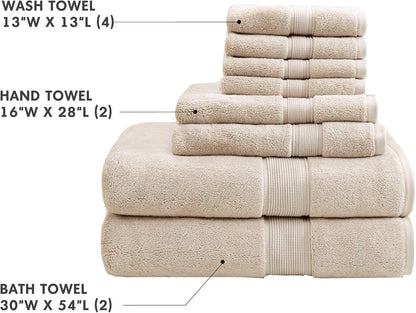 800GSM 100% Cotton Bathroom Bath Towel Set of 8, Grey | Long Staple, Highly Absorbent, Durable Hotel Spa Quality, Quick Dry, Double Stitched Hems, Lint Reducing, OEKO-TEX Certified - Colors B