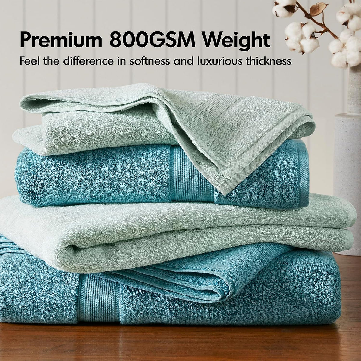 800GSM 100% Cotton Bathroom Bath Towel Set of 8, Grey | Long Staple, Highly Absorbent, Durable Hotel Spa Quality, Quick Dry, Double Stitched Hems, Lint Reducing, OEKO-TEX Certified - Colors B