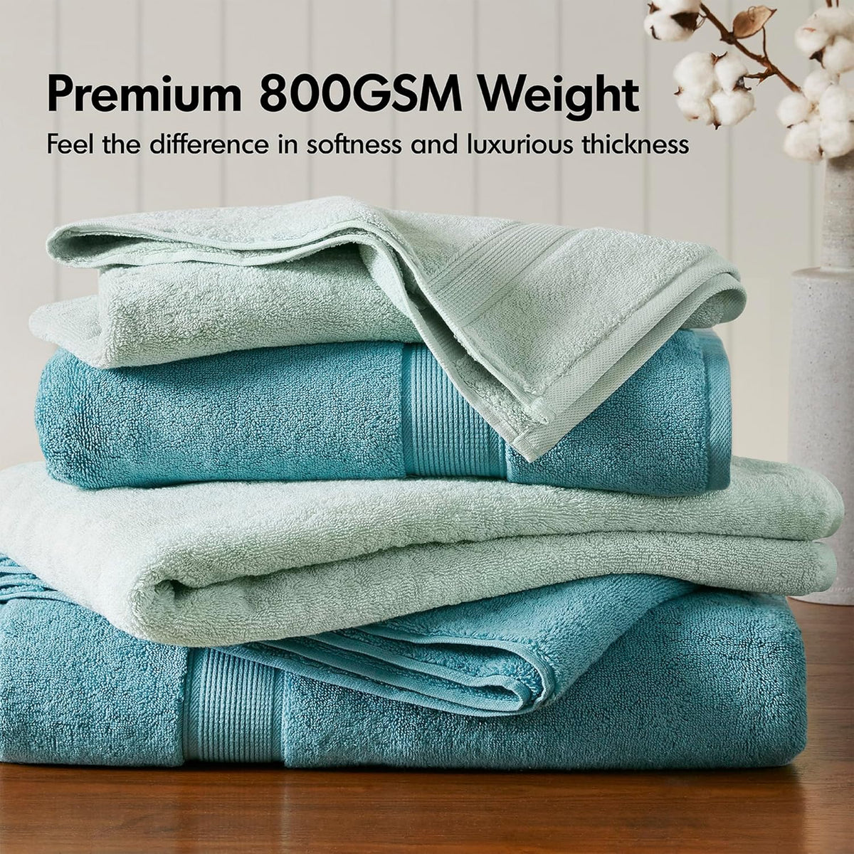 800GSM 100% Cotton Bathroom Bath Towel Set of 8, Grey | Long Staple, Highly Absorbent, Durable Hotel Spa Quality, Quick Dry, Double Stitched Hems, Lint Reducing, OEKO-TEX Certified - Colors B