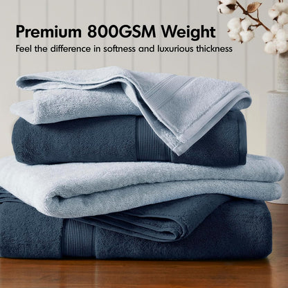 800GSM 100% Cotton Bathroom Bath Towel Set of 8, Grey | Long Staple, Highly Absorbent, Durable Hotel Spa Quality, Quick Dry, Double Stitched Hems, Lint Reducing, OEKO-TEX Certified - Colors B